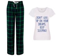 60 SECOND MAKEOVER Women's Don't Give Up On Your Dreams Keep Sleeping Pyjama Set in Green | Size: Small 60 SECOND MAKEOVER Green S