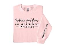 60 SECOND MAKEOVER Women's Embrace Your Flaws You Are Imperfectly Perfect Beautiful You Sweater in Baby Pink | Size: Small 60 SECOND MAKEOVER Baby Pink S
