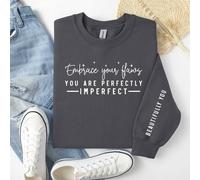 60 SECOND MAKEOVER Women's Embrace Your Flaws You Are Imperfectly Perfect Beautiful You Sweater in Grey | Size: XL 60 SECOND MAKEOVER Grey XL