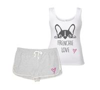 60 Second Makeover Limited Frenchie Love Womens Pyjamas Set Ladies PJs Loungewear Lounge Wear Grey and White Dog French Bulldog Gifts Frenchie Gifts For Women - Small