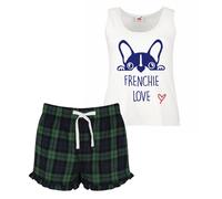 60 SECOND MAKEOVER Women's Frenchie Love Pyjamas Frill Short Pyjama Set Red Blue or Green Blue | Size: XL 60 SECOND MAKEOVER Green XL