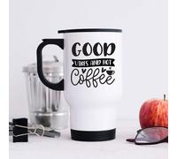 60 SECOND MAKEOVER Women's Good Vibes & Hot Coffee Metal Travel Mug in White 60 SECOND MAKEOVER White