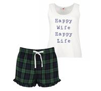 60 SECOND MAKEOVER Women's Happy Wife Happy Life Pyjama Set in Green | Size: Small 60 SECOND MAKEOVER Green S