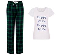 60 SECOND MAKEOVER Women's Happy Wife Happy Life Pyjama Set in Green | Size: XL 60 SECOND MAKEOVER Green XL