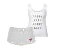 60 SECOND MAKEOVER Women's Happy Wife Happy Life Pyjama Set in Grey | Size: Large 60 SECOND MAKEOVER Grey L