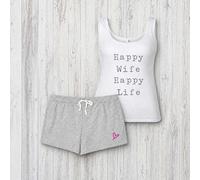 60 SECOND MAKEOVER Women's Happy Wife Happy Life Pyjama Set in Grey | Size: XL 60 SECOND MAKEOVER Grey XL
