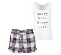 60 SECOND MAKEOVER Women's Happy Wife Happy Life Pyjama Set in Pink | Size: XL 60 SECOND MAKEOVER Pink XL