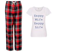 60 SECOND MAKEOVER Women's Happy Wife Happy Life Pyjama Set in Red | Size: XL 60 SECOND MAKEOVER Red XL