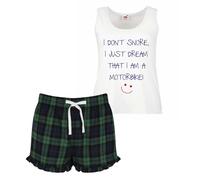 60 SECOND MAKEOVER Women's I Don't Snore I Just Dream I'm A Motorbike Pyjama Set in Green | Size: Medium 60 SECOND MAKEOVER Green M