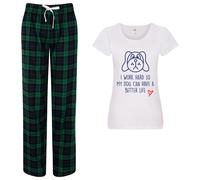 60 SECOND MAKEOVER Women's I Work Hard So My Dog Can Have A Better Life Pyjama Set in Green | Size: XS 60 SECOND MAKEOVER Green XS
