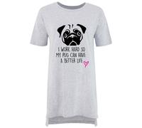 60 SECOND MAKEOVER Women's I Work Hard So My Pug Can Have A Better Life Nightie in Grey | Size: XS 60 SECOND MAKEOVER Grey XS