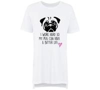 60 SECOND MAKEOVER Women's I Work Hard So My Pug Can Have A Better Life Nightie in White | Size: Large 60 SECOND MAKEOVER White L