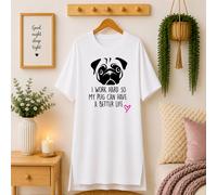 60 SECOND MAKEOVER Women's I Work Hard So My Pug Can Have A Better Life Nightie in White | Size: XS 60 SECOND MAKEOVER White XS