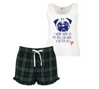 60 SECOND MAKEOVER Women's I work Hard So My Pug Can Have A Better Life Pyjama Set in Green | Size: Small 60 SECOND MAKEOVER Green S