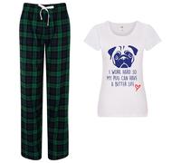 60 SECOND MAKEOVER Women's I work Hard So My Pug Can Have A Better Life Pyjama Set in Green | Size: Small 60 SECOND MAKEOVER Green S