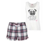60 SECOND MAKEOVER Women's I work Hard So My Pug Can Have A Better Life Pyjama Set in Pink | Size: XL 60 SECOND MAKEOVER Pink XL