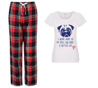 60 SECOND MAKEOVER Women's I work Hard So My Pug Can Have A Better Life Pyjama Set in Red | Size: Medium 60 SECOND MAKEOVER Red M