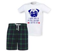 60 SECOND MAKEOVER Women's I Work Hard So My Pug Can Have A Better Life Tartan Pyjama Set in Green | Size: XS 60 SECOND MAKEOVER Green XS