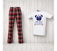 60 SECOND MAKEOVER Women's I Work Hard So My Pug Can Have A Better Life Tartan Pyjama Set in Red | Size: XS 60 SECOND MAKEOVER Red XS