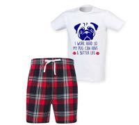 60 SECOND MAKEOVER Women's I Work Hard So My Pug Can Have A Better Life Tartan Pyjama Set in Red | Size: XS 60 SECOND MAKEOVER Red XS