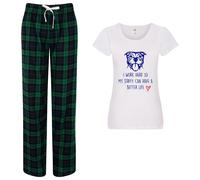 60 Second Makeover Limited I Work Hard So My Staffy Can Have A Better Life Pyjamas Ladies Tartan Trouser Bottoms Pyjama Dog Pyjamas Staffordshire Bull Terrier Green