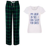 60 SECOND MAKEOVER Women's I'm Great In Bed I Can Sleep For Days Pyjama Set in Green | Size: Small 60 SECOND MAKEOVER Green S