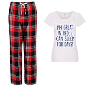 60 SECOND MAKEOVER Women's I'm Great In Bed I Can Sleep For Days Pyjama Set in Red | Size: XS 60 SECOND MAKEOVER Red XS