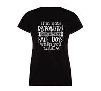 60 SECOND MAKEOVER Women's I'm Not Responsible For What My Face Does When You Talk Black Sarcastic T-Shirt | Size: Medium 60 SECOND MAKEOVER Black M