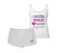 60 Second Makeover Limited I'm Not Spoiled My Husband Just Loves Me Pyjama Set PJ's Loungewear Grey and White Wife Gift Size - X Small