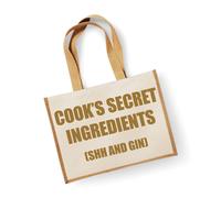 60 SECOND MAKEOVER Women's Large Jute Bag Cook's Secret Ingredients (Shh & Gin) Natural Bag Gold Text Mothers Day New Mum Birthday Christmas Pres 60 SECOND MAKEOVER Gold