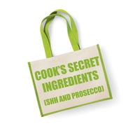 60 SECOND MAKEOVER Women's Large Jute Bag Cook's Secret Ingredients (Shh & Prosecco) Green Bag 60 SECOND MAKEOVER Green