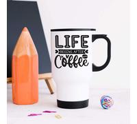 60 SECOND MAKEOVER Women's Life Begins After Coffee Metal Travel Mug in White 60 SECOND MAKEOVER White