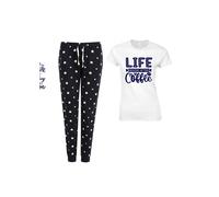 60 SECOND MAKEOVER Women's Life Begins After Coffee Navy Star Trouser Pyjamas Set | Size: Large 60 SECOND MAKEOVER Navy L