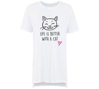 60 SECOND MAKEOVER Women's Life Is Better With A Cat Nightie in White | Size: Small 60 SECOND MAKEOVER White S