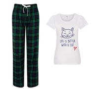 60 SECOND MAKEOVER Women's Life Is Better With A Cat Pyjama Set in Green | Size: Small 60 SECOND MAKEOVER Green S