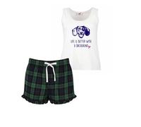 60 SECOND MAKEOVER Women's Life Is Better With A Dachshund Tartan Short Pyjamas Set in Green | Size: XL 60 SECOND MAKEOVER Green XL