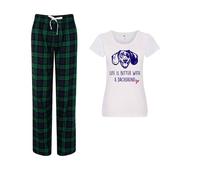 60 SECOND MAKEOVER Women's Life Is Better With A Dachshund Tartan Trouser Pyjamas Set in Green | Size: Small 60 SECOND MAKEOVER Green S