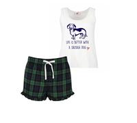 60 SECOND MAKEOVER Women's Life Is Better With A Sausage Dog Tartan Short Pyjamas Set in Green | Size: Medium 60 SECOND MAKEOVER Green M