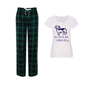 60 SECOND MAKEOVER Women's Life Is Better With A Sausage Dog Tartan Trouser Pyjamas Set in Green | Size: XL 60 SECOND MAKEOVER Green XL