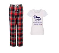 60 SECOND MAKEOVER Women's Life Is Better With A Sausage Dog Tartan Trouser Pyjamas Set in Red | Size: Large 60 SECOND MAKEOVER Red L