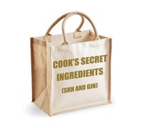 60 SECOND MAKEOVER Women's Medium Jute Bag Cook's Secret Ingredients (Shh & Gin) Natural Bag Gold Text Mothers Day New Mum Birthday Christmas Pre 60 SECOND MAKEOVER Gold