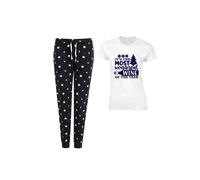 60 SECOND MAKEOVER Women's Most Wonderful Wine Of The Year Navy Star Trouser Pyjamas Set | Size: Large 60 SECOND MAKEOVER Navy L