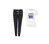60 SECOND MAKEOVER Women's My Brain Has Too Many Tabs Open Navy Star Trouser Pyjamas Set | Size: Medium 60 SECOND MAKEOVER Navy M