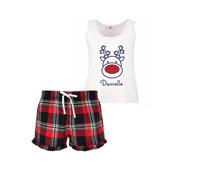 60 SECOND MAKEOVER Women's Personalised Rudolph Tartan Short Pyjamas Set | Size: XL 60 SECOND MAKEOVER Multicolor XL