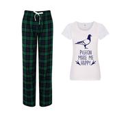 60 SECOND MAKEOVER Women's Pigeons Make Me Happy Tartan Trouser Pyjamas Set in Green | Size: Small 60 SECOND MAKEOVER Green S