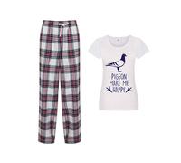 60 SECOND MAKEOVER Women's Pigeons Make Me Happy Tartan Trouser Pyjamas Set in Pink | Size: Small 60 SECOND MAKEOVER Pink S