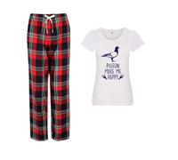 60 SECOND MAKEOVER Women's Pigeons Make Me Happy Tartan Trouser Pyjamas Set in Red | Size: XS 60 SECOND MAKEOVER Red XS