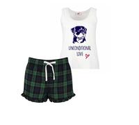 60 SECOND MAKEOVER Women's Rottie Unconditional Love Tartan Short Pyjamas Set in Green | Size: Medium 60 SECOND MAKEOVER Green M