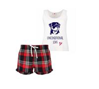 60 SECOND MAKEOVER Women's Rottie Unconditional Love Tartan Short Pyjamas Set in Red | Size: XS 60 SECOND MAKEOVER Red XS