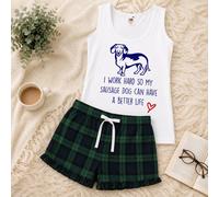 60 SECOND MAKEOVER Women's Sausage Dog Can Have A Better Life Tartan Short Pyjamas Set | Size: Large 60 SECOND MAKEOVER Multicolor L